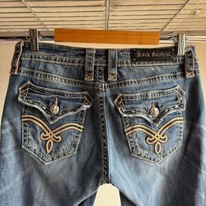 Rock Revival Medium Wash Bootcut Jeans Fleur De Lis Embroidery Y2K Sz 28